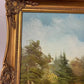 Large Signed Oil on Canvas – Woodland Cottage Landscape in Ornate Gilt Frame