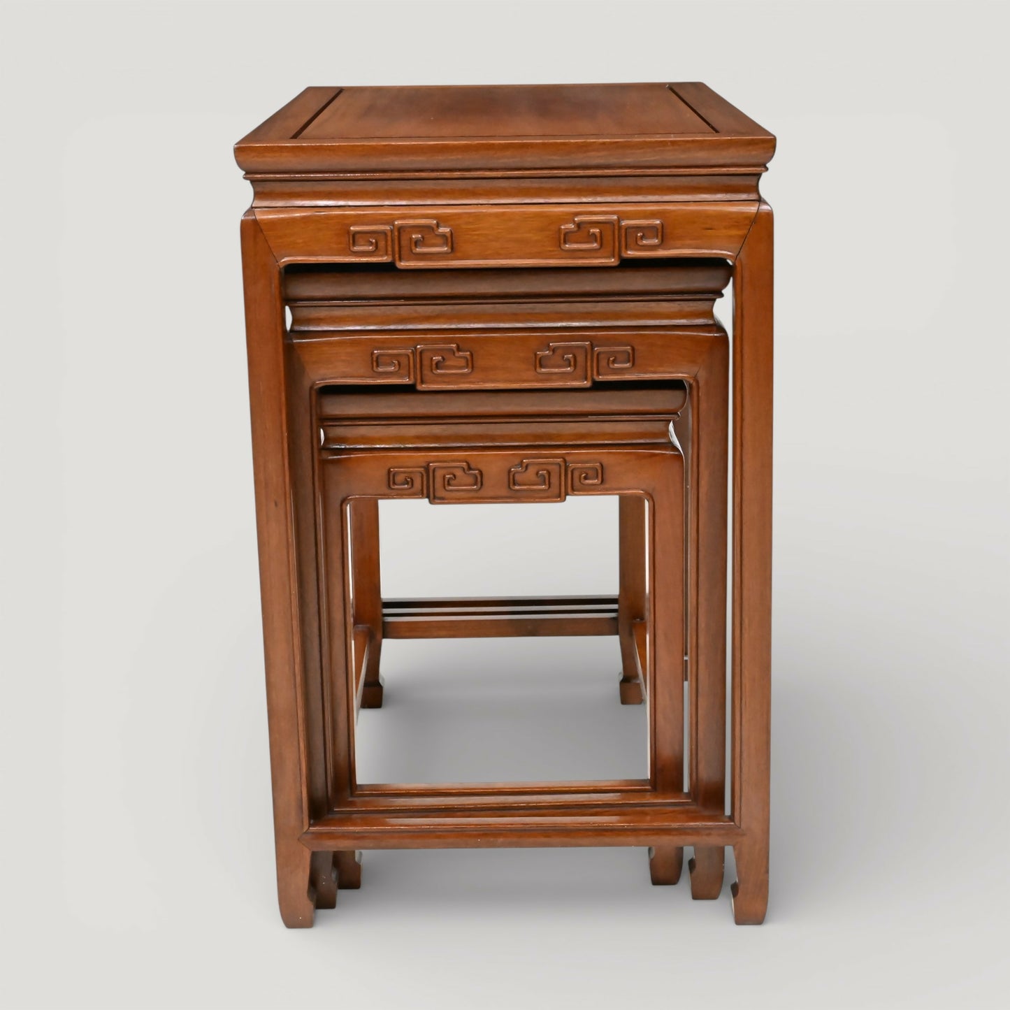 Chinese Nest of Tables Teak/Rosewood Carvings 3 Side Tables Free UK Delivery*