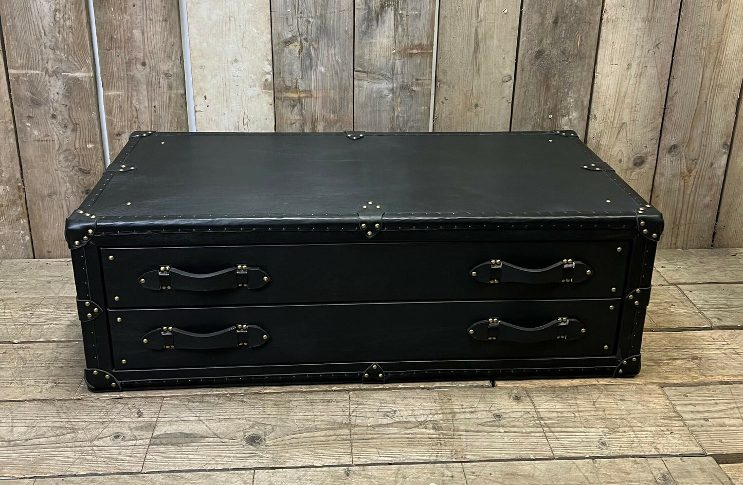 XL Black Leather 2 Drawer Coffee Table, End Table