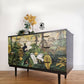 Black Mid-Century Modern MCM Stag Chest of Drawers with Jungle Decoupage