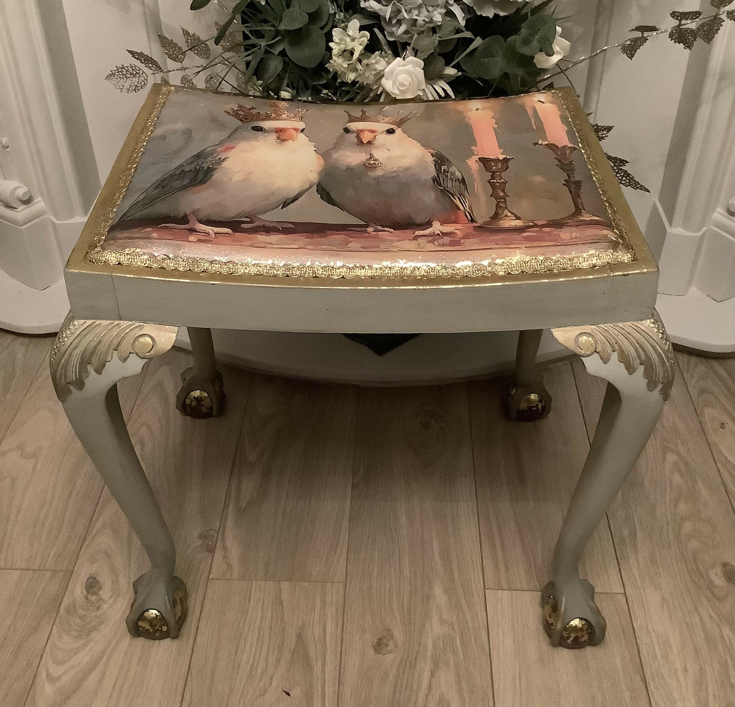 Bespoke Royal Parakeets piano stool