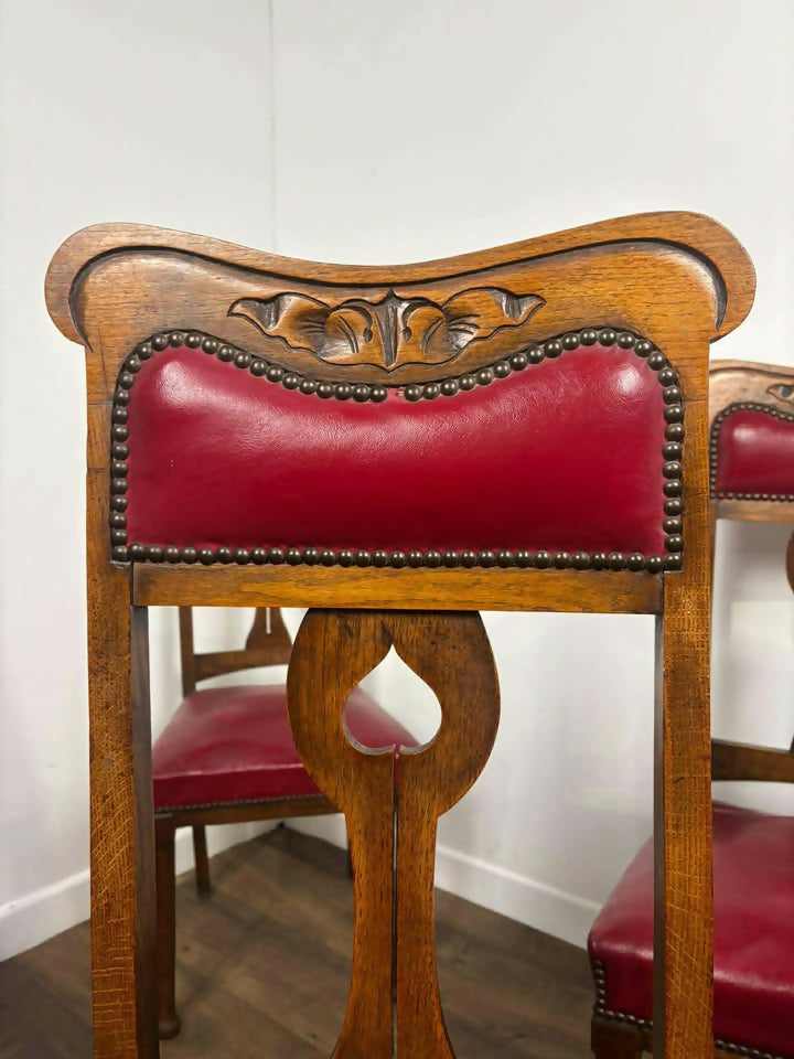 Set of Four Early 20th Century Oak Art Nouveau Dining Chairs