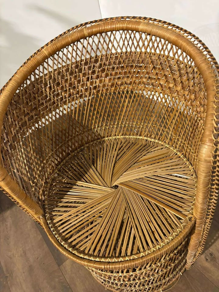 Vintage Wicker Bedroom Chair with Cushion