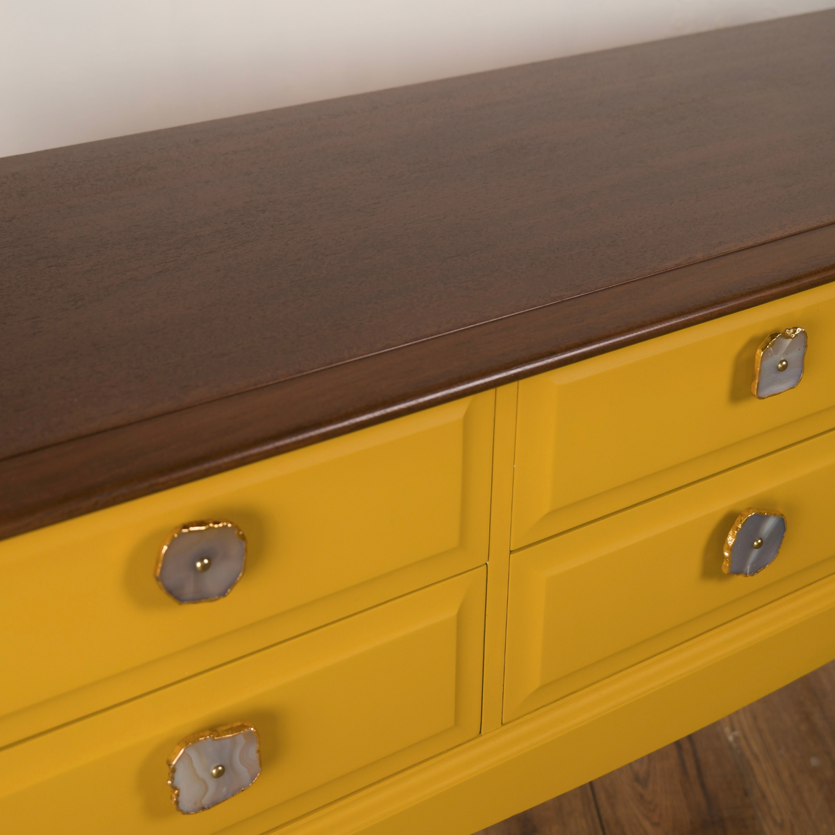 Mustard Yellow Vintage Stag Minstrel Mahogany Sideboard | Agate Handles | Upcycled Furniture | Mid Century Style