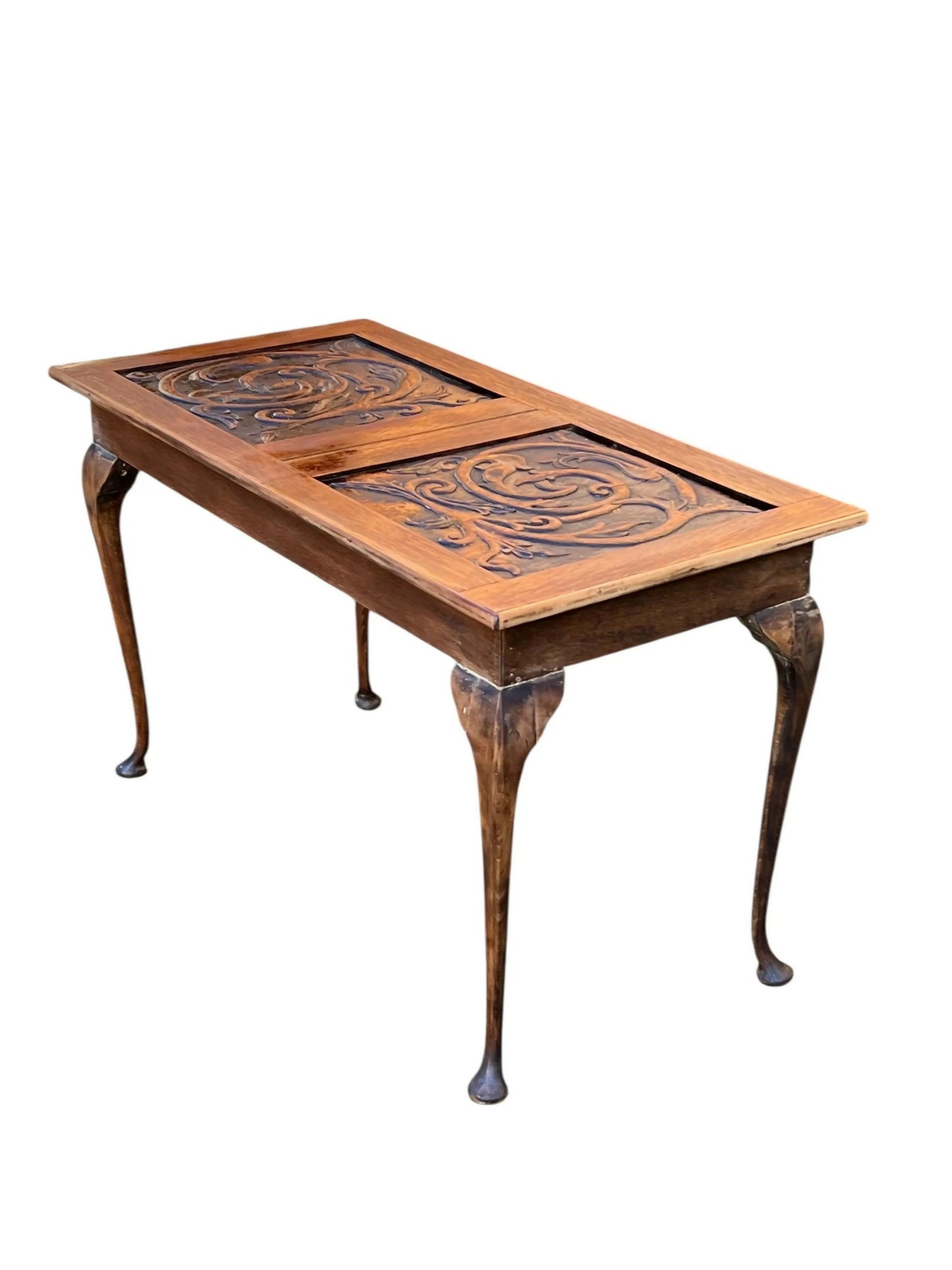 Antique Oak carved side table / server on cabriolet legs