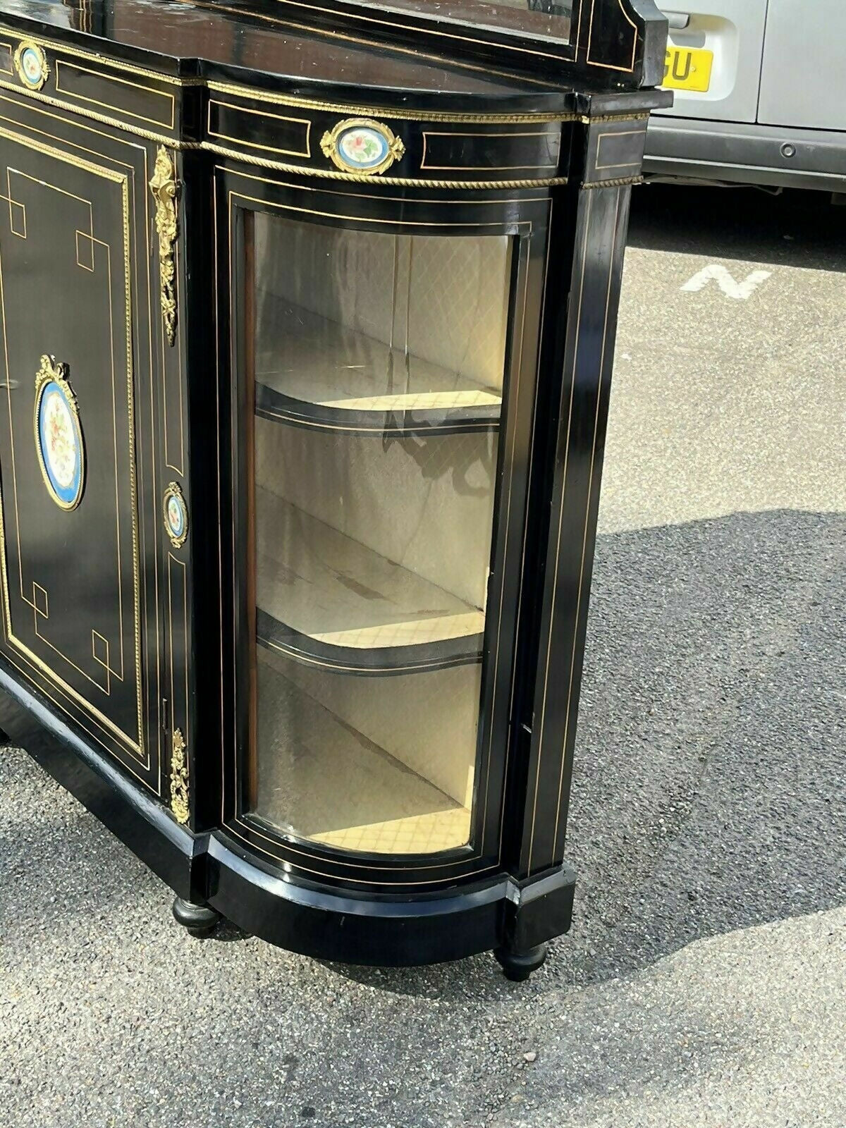 Victorian French Empire Credenza With French Porcelain Plaques.
