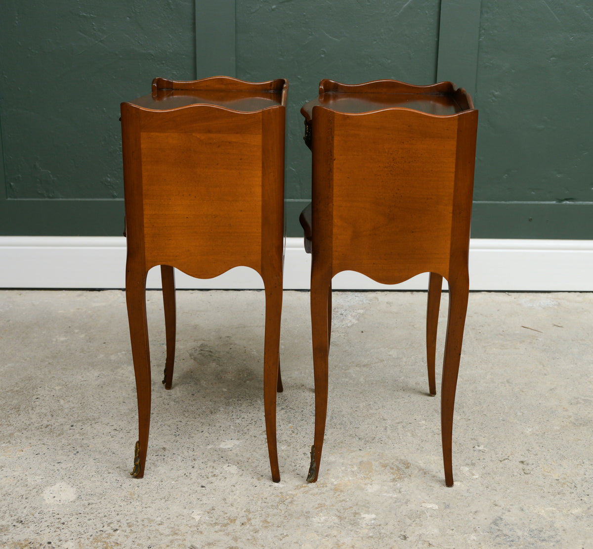 Vintage Pair French Bedside Tables - by Jean Laick - Cherry Wood