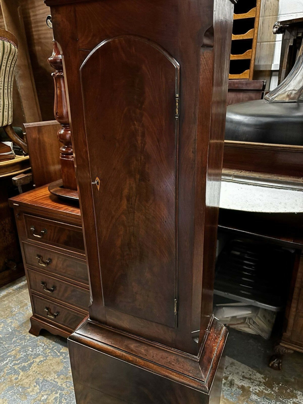 Georgian Mahogany Longcase Clock, Silvered Dial. 8 Day