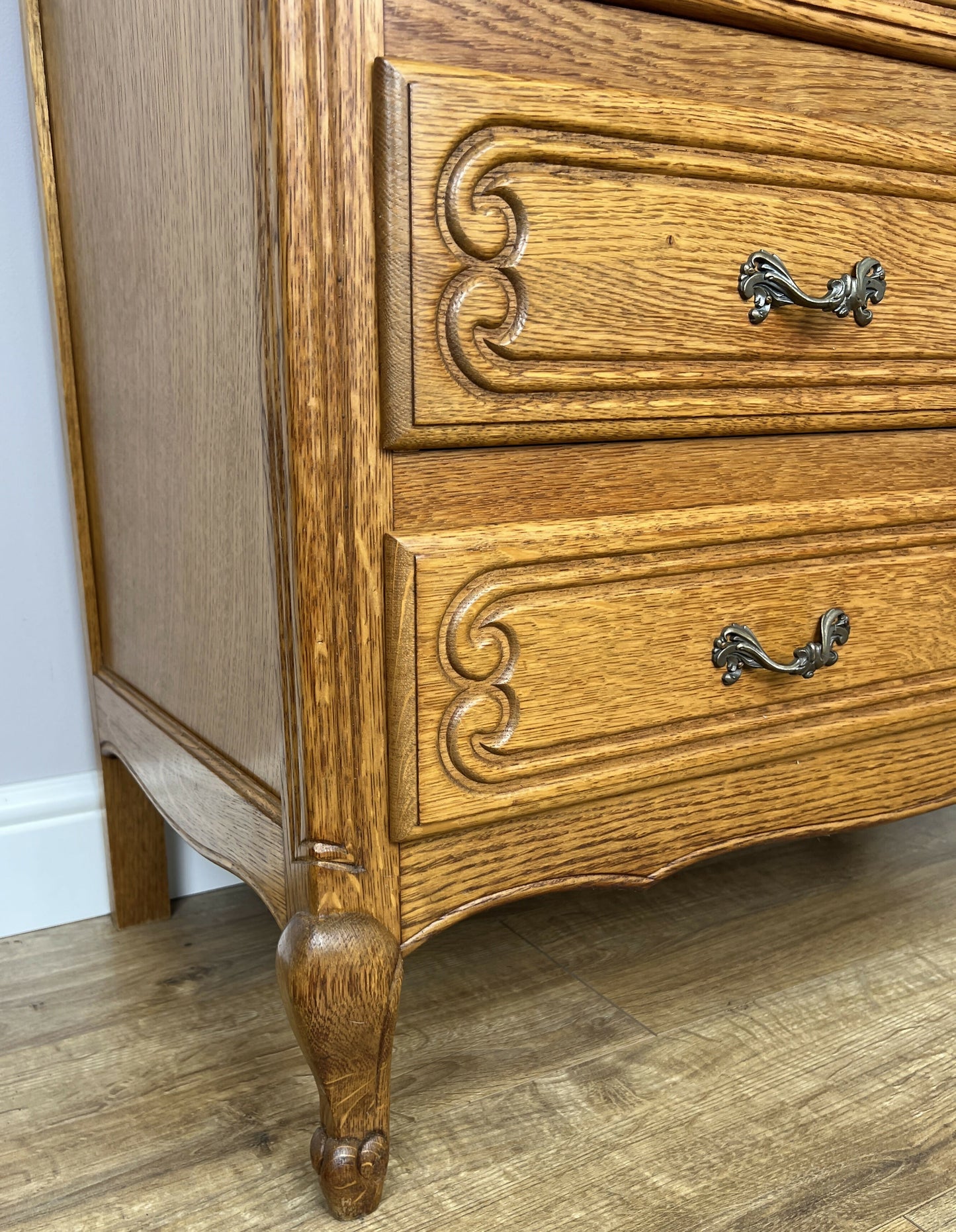 Chest of Drawers Vintage French Louis Oak 3 Drawers Carved Cabinet LOT 6254
