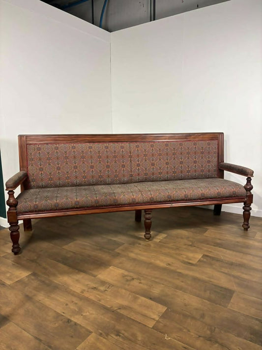 Very Large Vintage Mahogany Upholstered Bench
