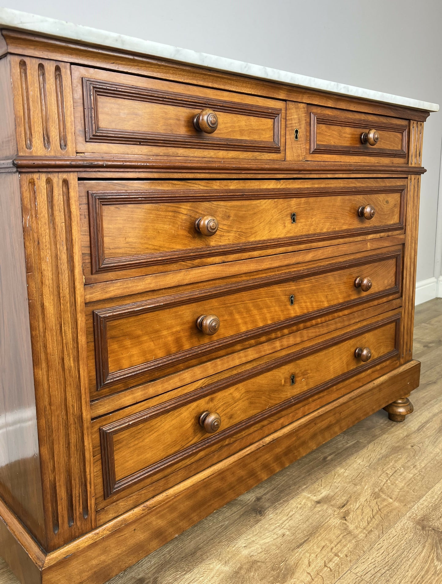 Chest of Drawers Antique French Walnut Marble Top 5 Drawers Cabinet LOT 6291