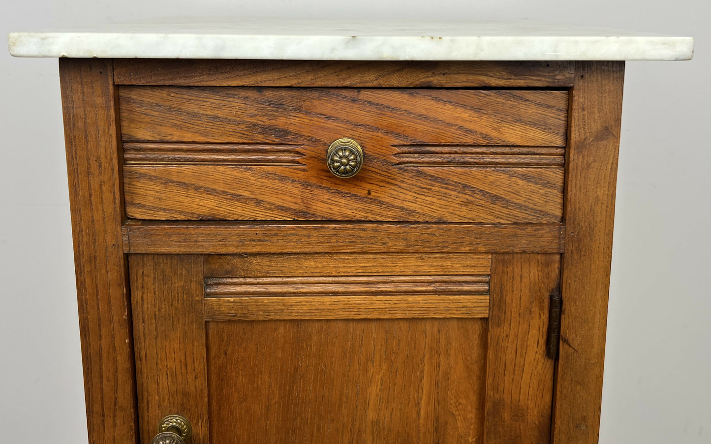 Bedside Table Antique French Style Marble Top Oak Cabinet Nightstand LOT 6245
