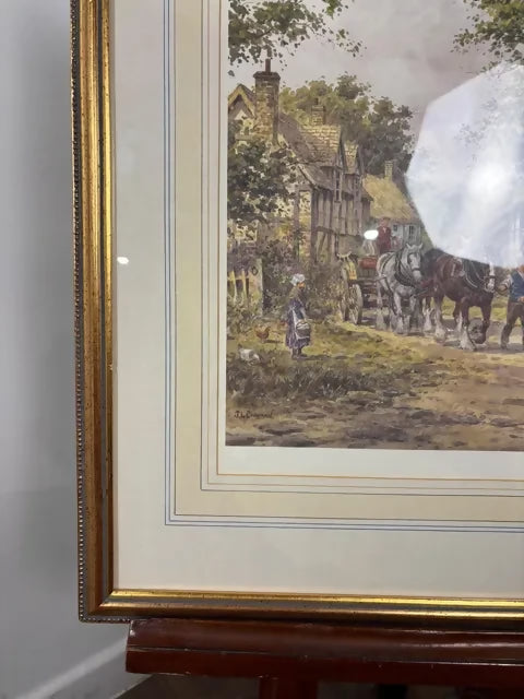J. L. Chapman Framed Rural Village Print – Horse & Cart Country Scene