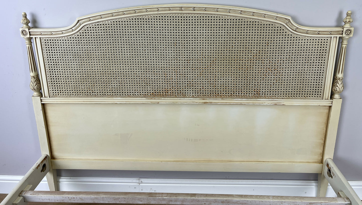 Bed Vintage French King Size Bed Frame Cane Panel Carved Headboard LOT 6410