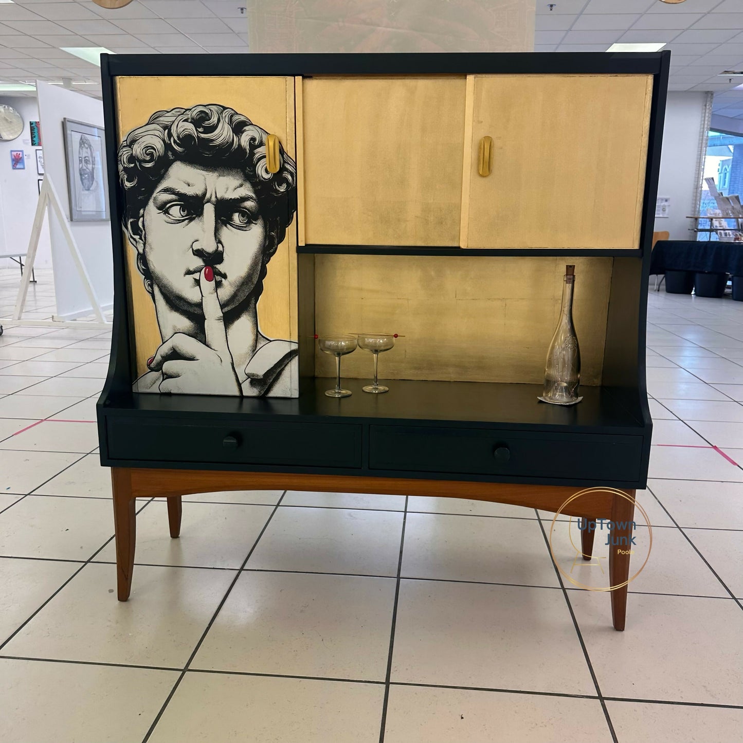 Mid-Century Solid Teak Cocktail, Drinks Cabinet