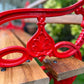 Ornate Red Garden Bench with Oak Planks