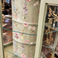 Vintage Curved Display Cabinet | Sage Green & Gold | Floral Botanical Interior | Lockable Glass Drinks Cabinet
