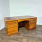 Large Leather Topped Pine Pedestal Desk