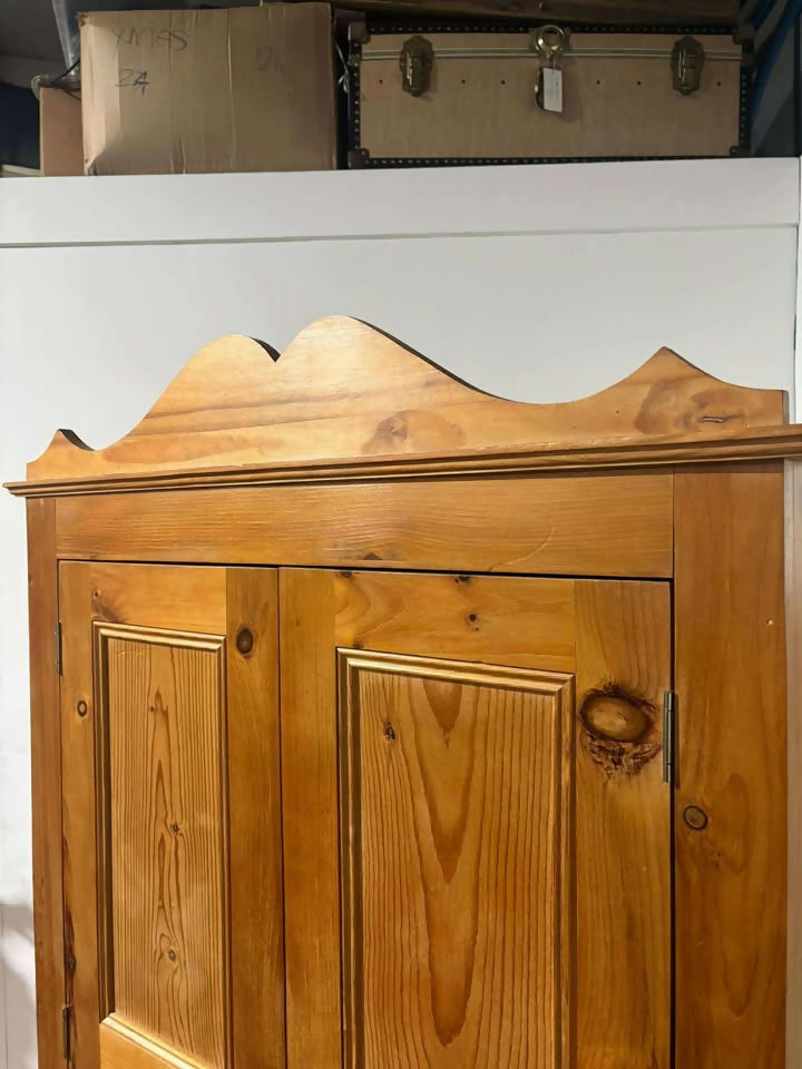 Waxed Solid Pine Two Door Wardrobe / Hall Cupboard