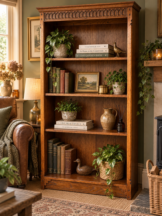 Old Mill Knightsman solid oak bookcase adjustable shelves