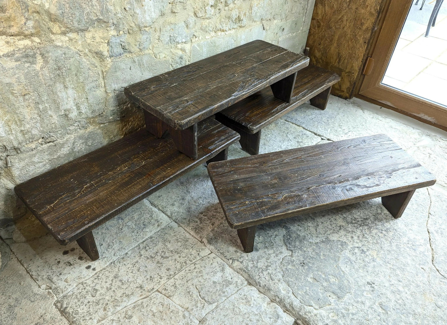 4 x Retail Rustic Display Table Risers - Wood - Childrens Benches Monitor Stands
