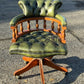 Captains Chair, Green Leather Buttoned Back Swivel Desk Chair