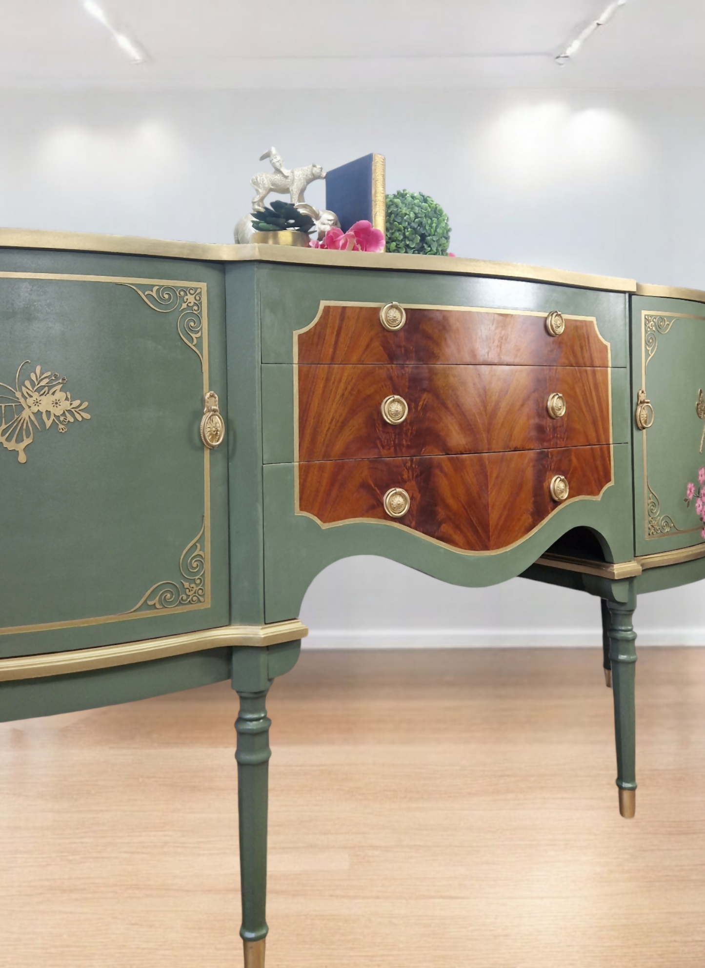 Green and gold vintage strongbow sideboard