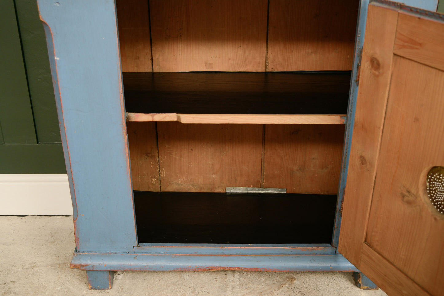 Antique Pine Larder Cupboard - Pie Safe/ Meat Safe - Painted Blue