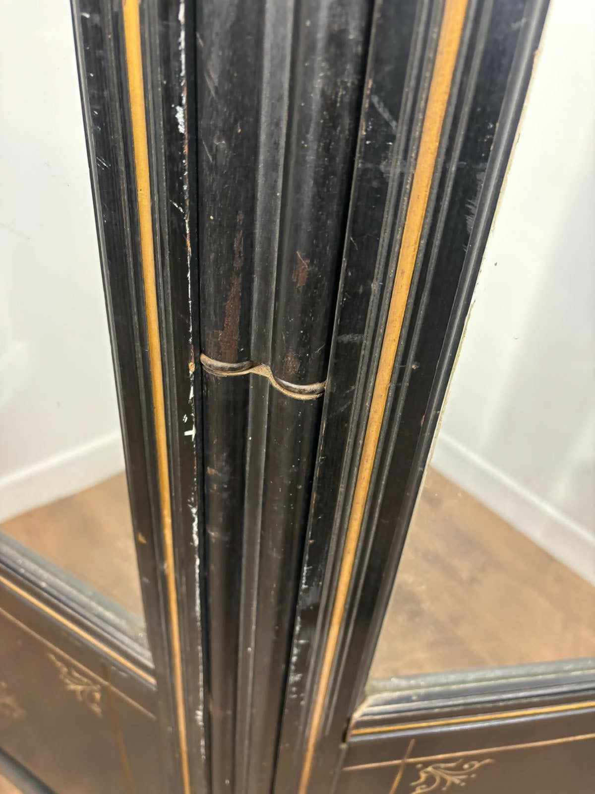 Large Edwardian Ebonised Bifold Screen / Room Divider