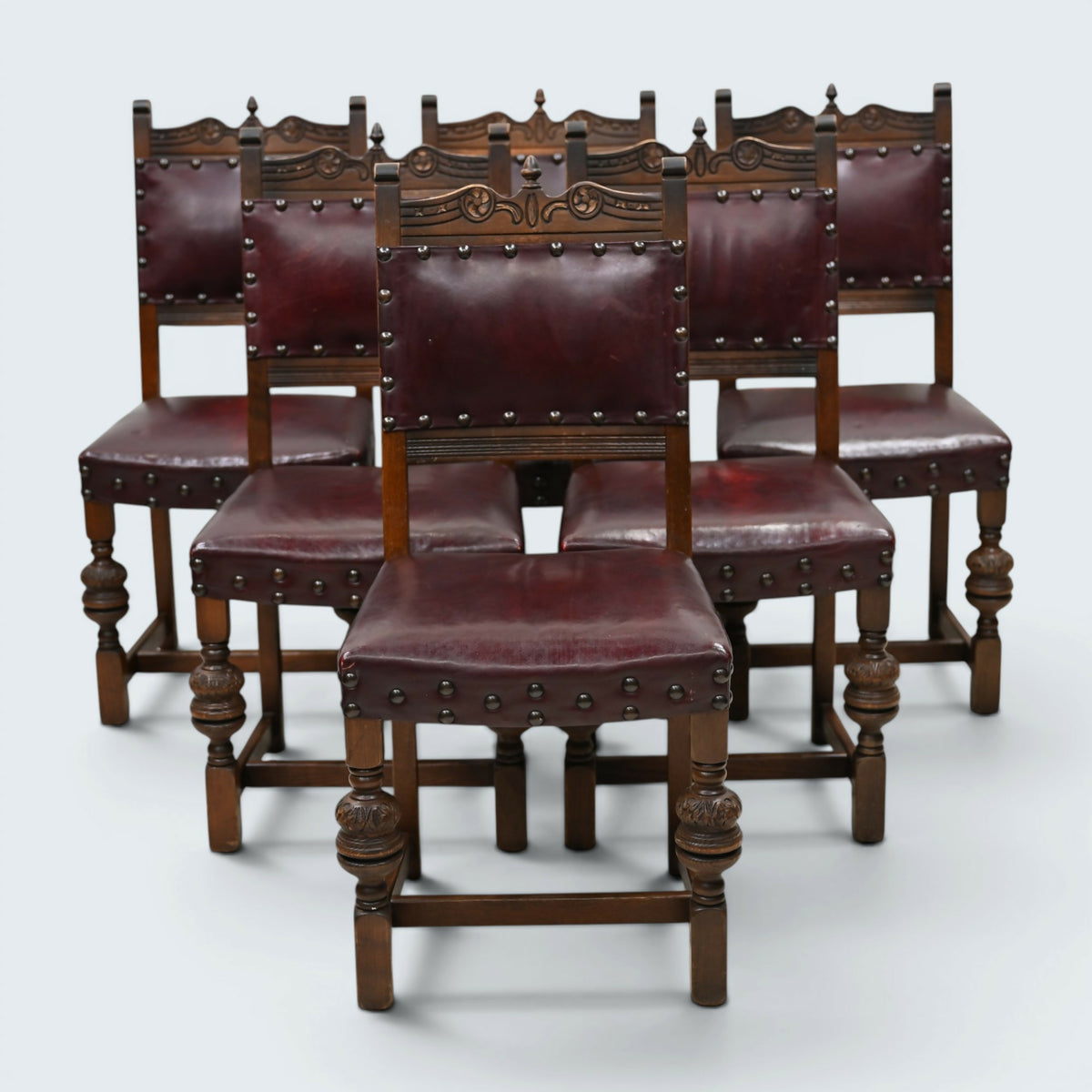 8 Old Charm Dining Chairs Studded Leather Upholstery Light Oak FREE UK Delivery*