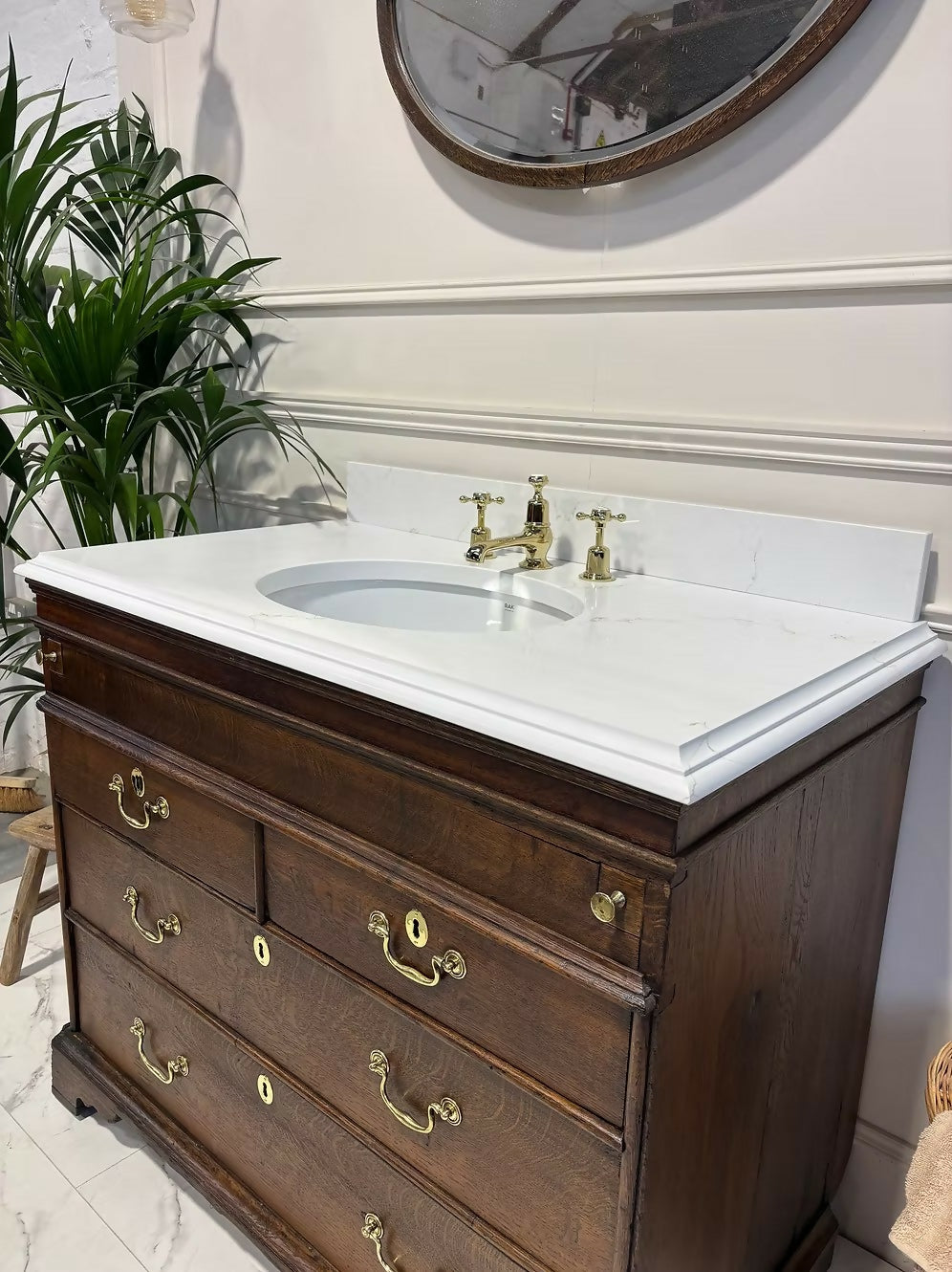Width 102cm - Oak Vintage Bathroom Vanity Unit