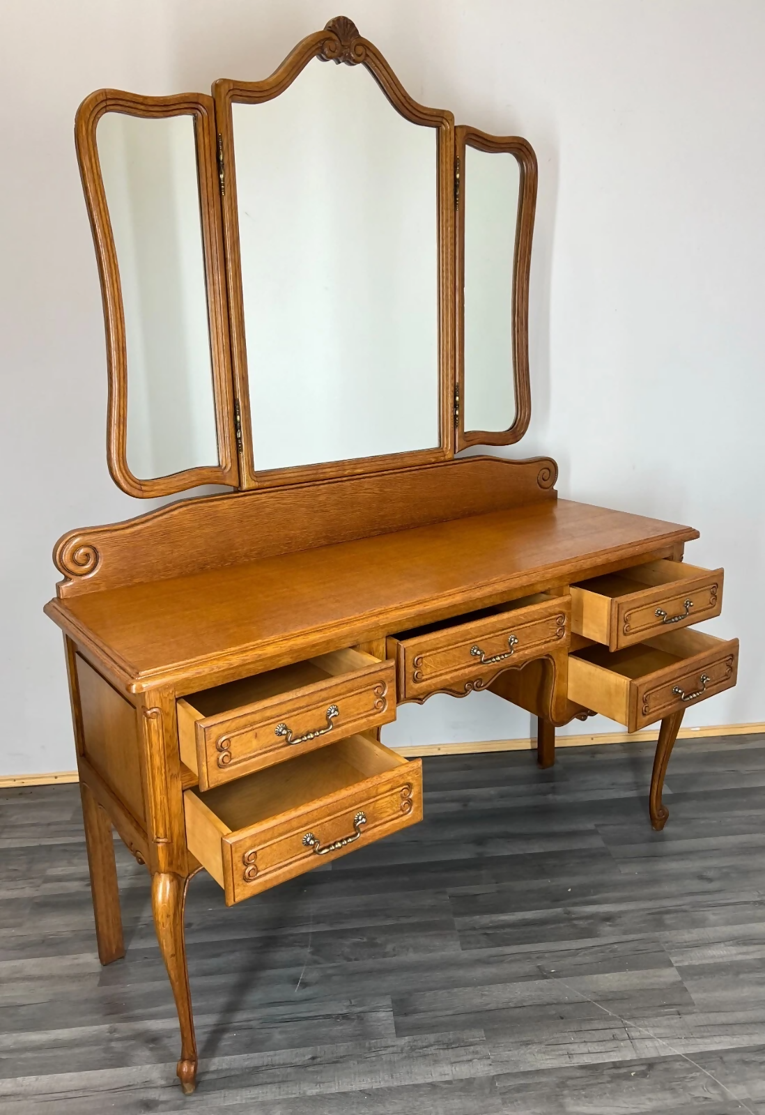 Dressing Table with Mirror Vintage French Louis Oak Vanity Makeup Table LOT 2757