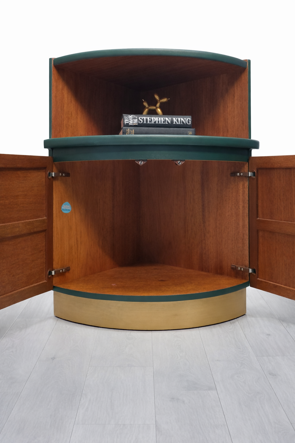 Mid century modern nathan corner unit,drinks cabinet in green and gold