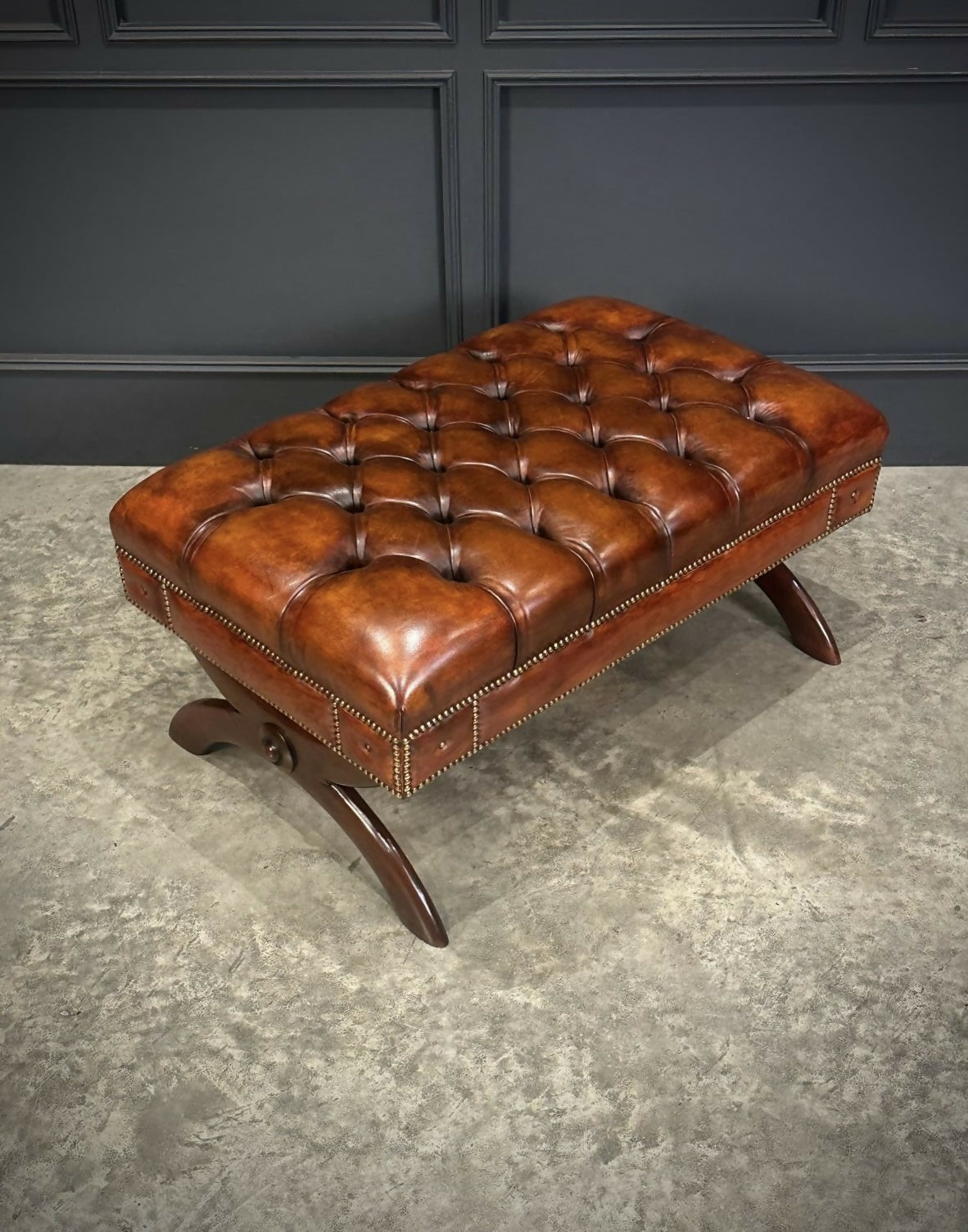 Hand Dyed Buttoned Leather Footstool