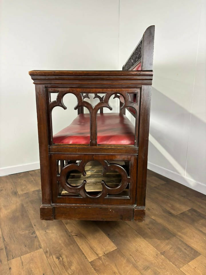 Victorian Carved Oak Gothic Revival Bench Settle