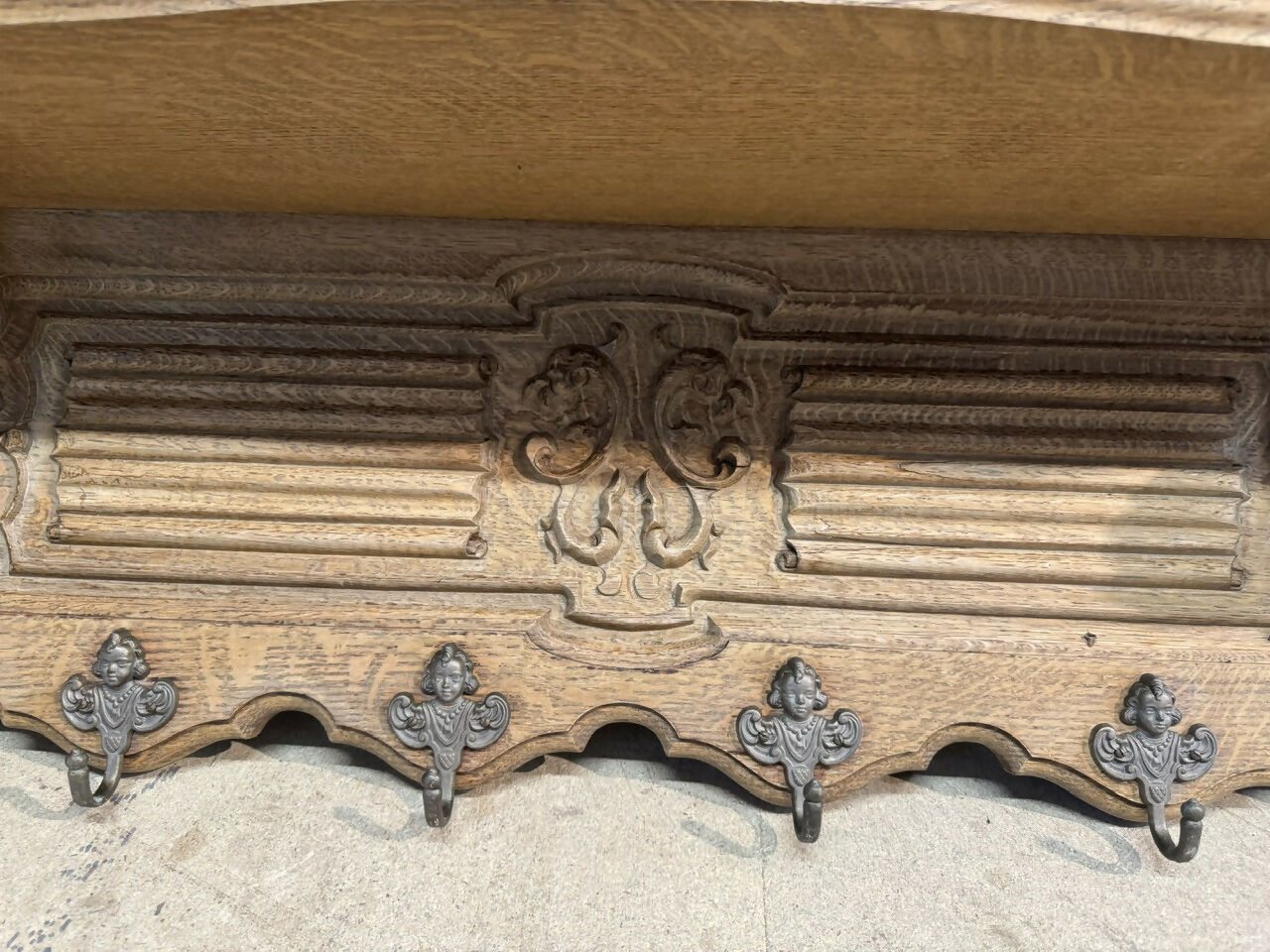 Pretty French Oak Wall Shelf / Coat Rack