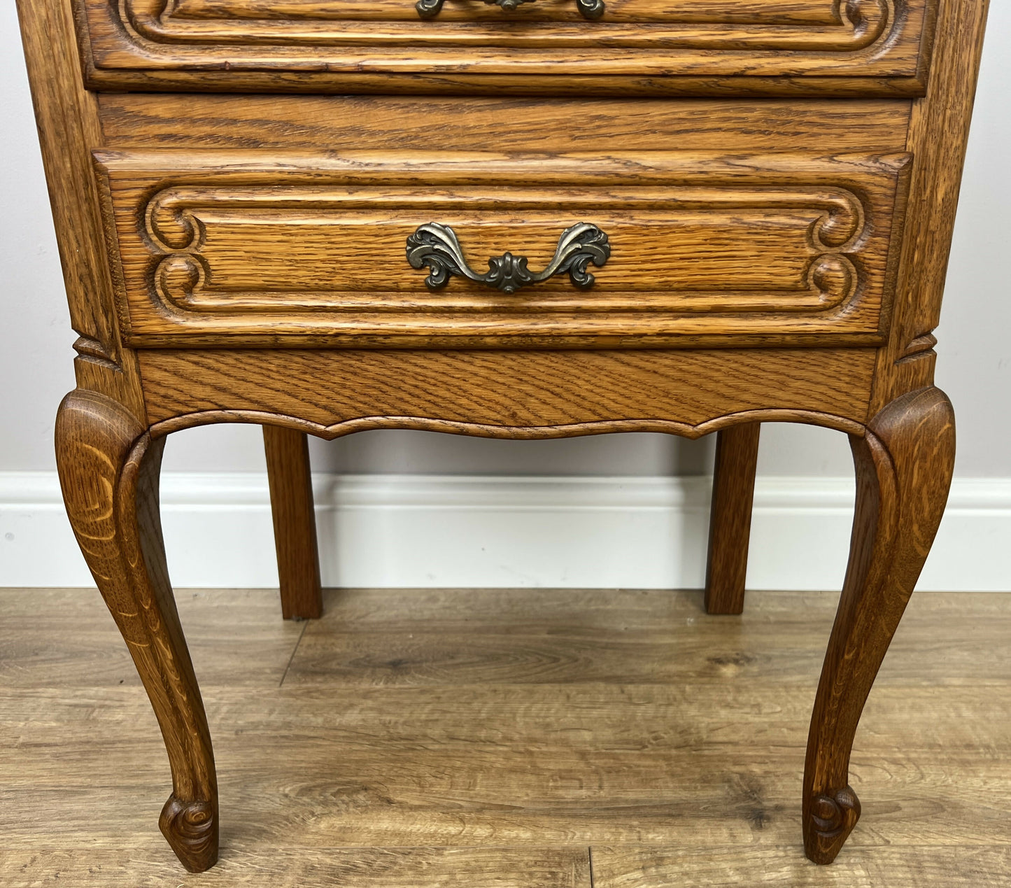 Pair of Bedside Tables Vintage French Louis Oak Nightstands Cabinets LOT 6350
