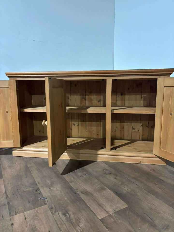 Contemporary Stripped Pine Three Door Cabinet