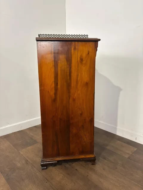 Edwardian Walnut Sheet Music Cabinet with Glass Door & Velvet-Lined Shelves
