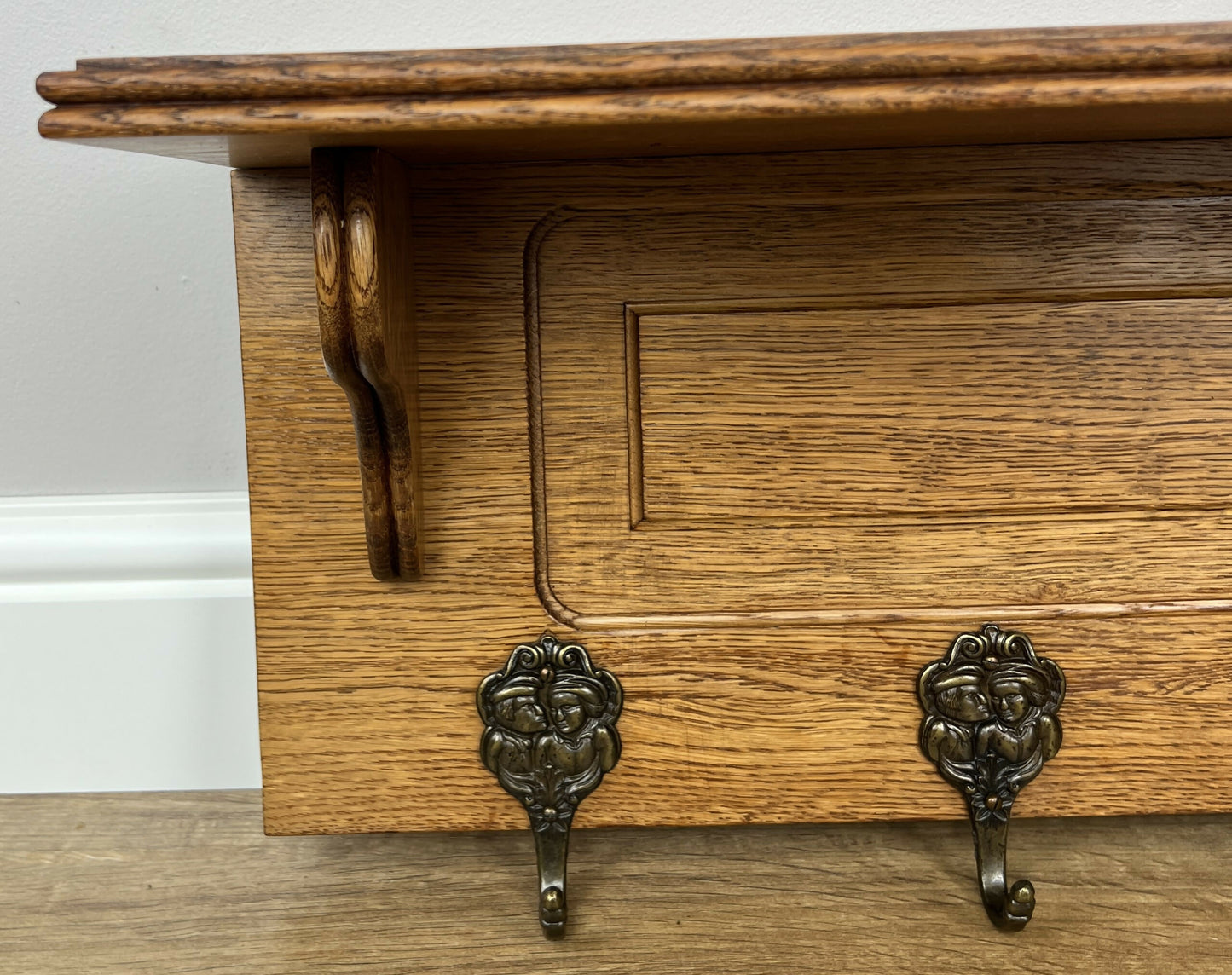 Coat Rack Vintage French Oak Wall Mounted 5 Hooks Carved Rack Hanger LOT 6203