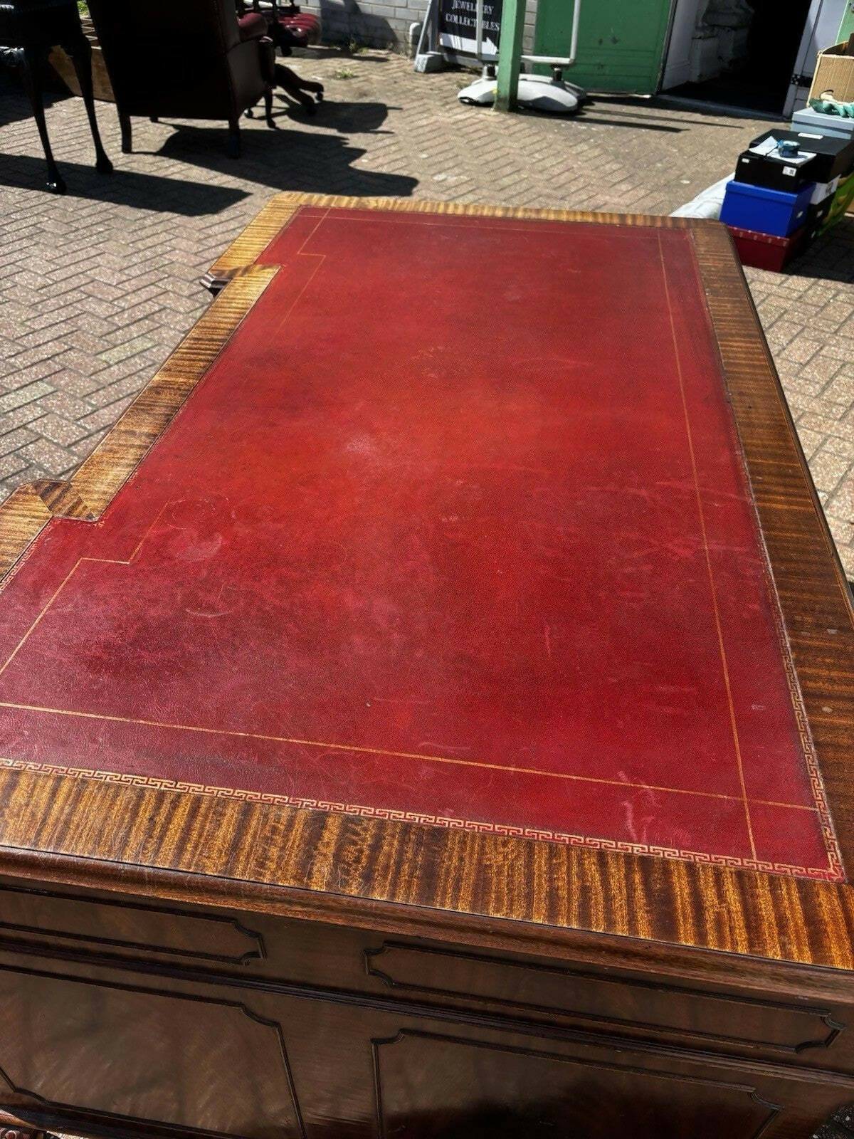 Large Vintage Mahogany Twin Pedestal Desk, Splits Into 3 Pieces For Easy Transportation