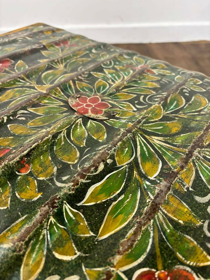 Vintage Indian Reclaimed Hand Painted Metal Trunk