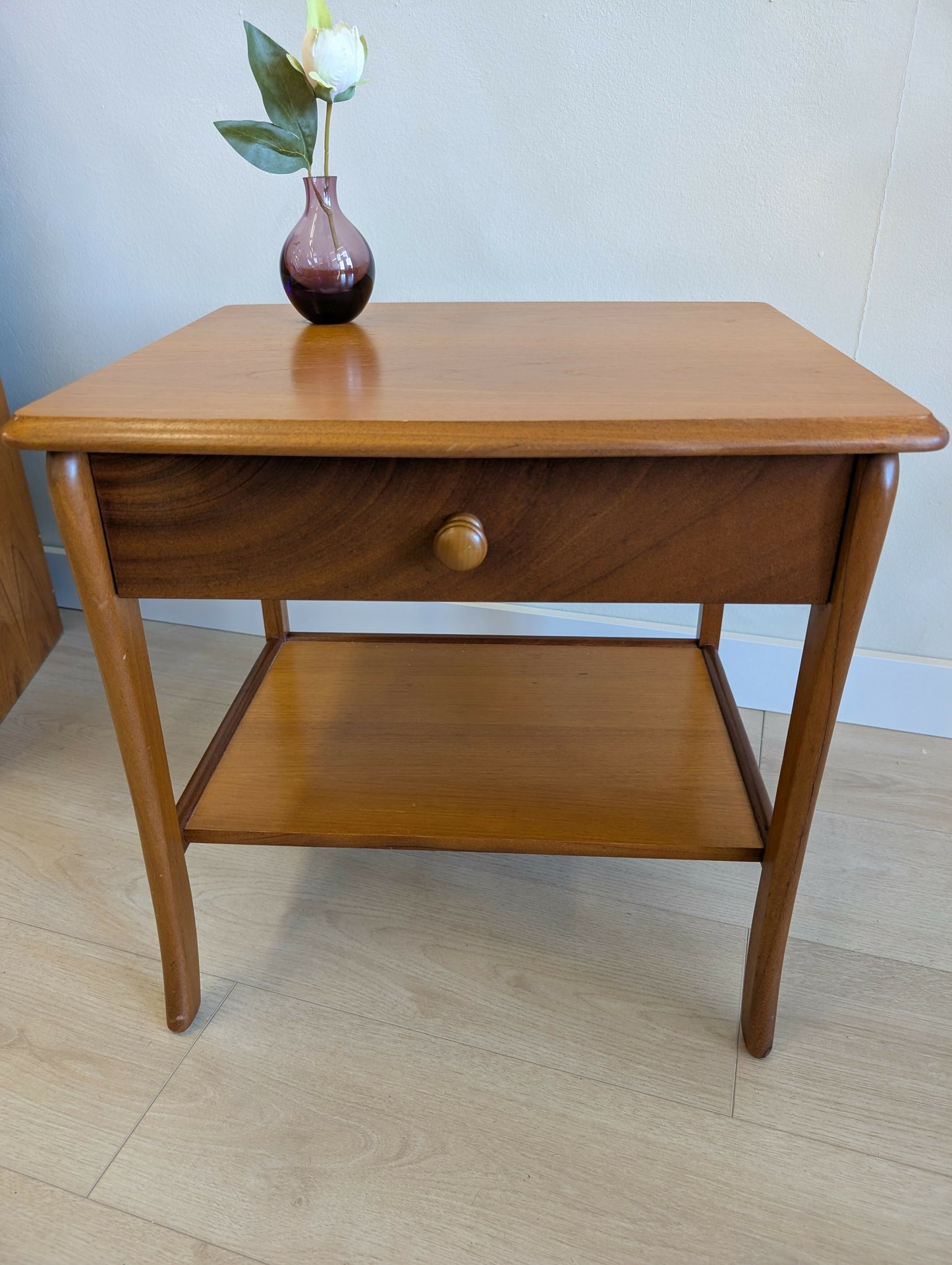 Mid Century Teak Side Table with Drawer & Shelf by Sutcliffe