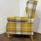 Modern Tartan Fireside Armchair – Upholstered Accent Chair in Mustard, Blue & White