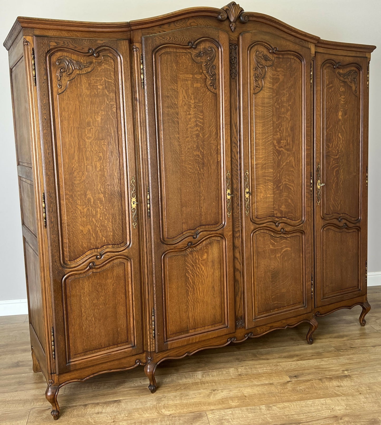 Wardrobe Vintage French Louis XVI Style Oak Four Door Carved Armoire LOT 6113