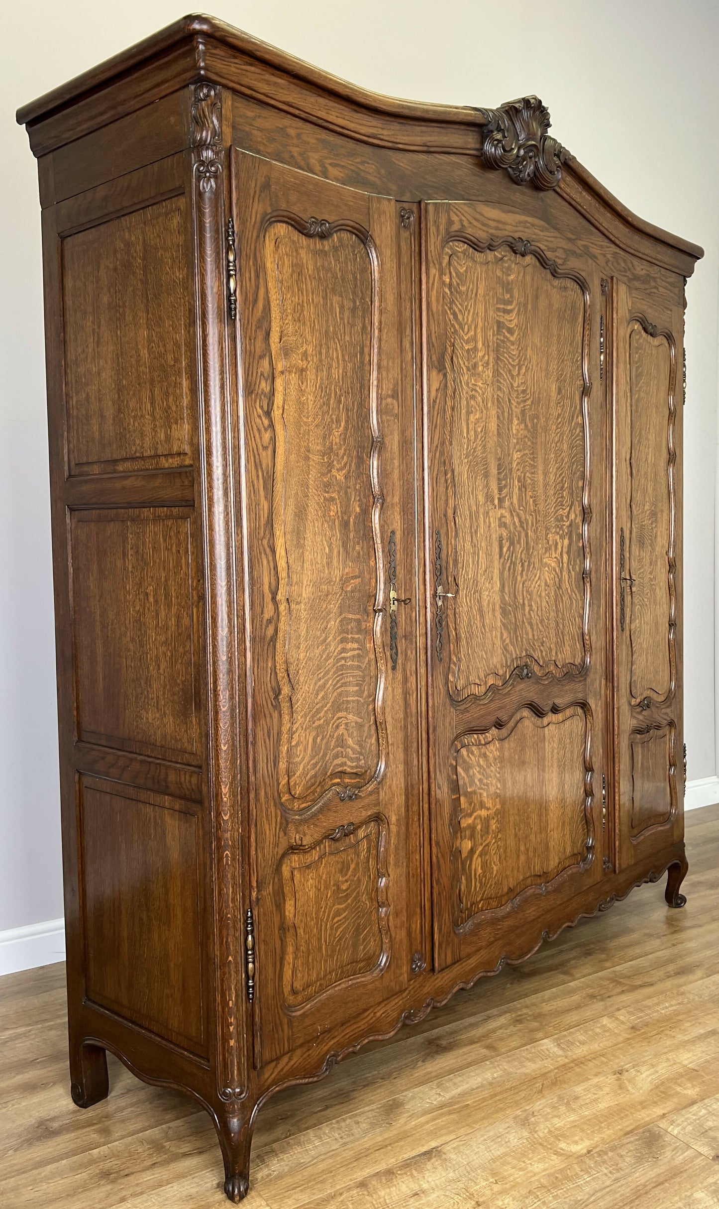 Wardrobe Antique French Louis XVI Style Oak Three Door Carved Armoire LOT 6461