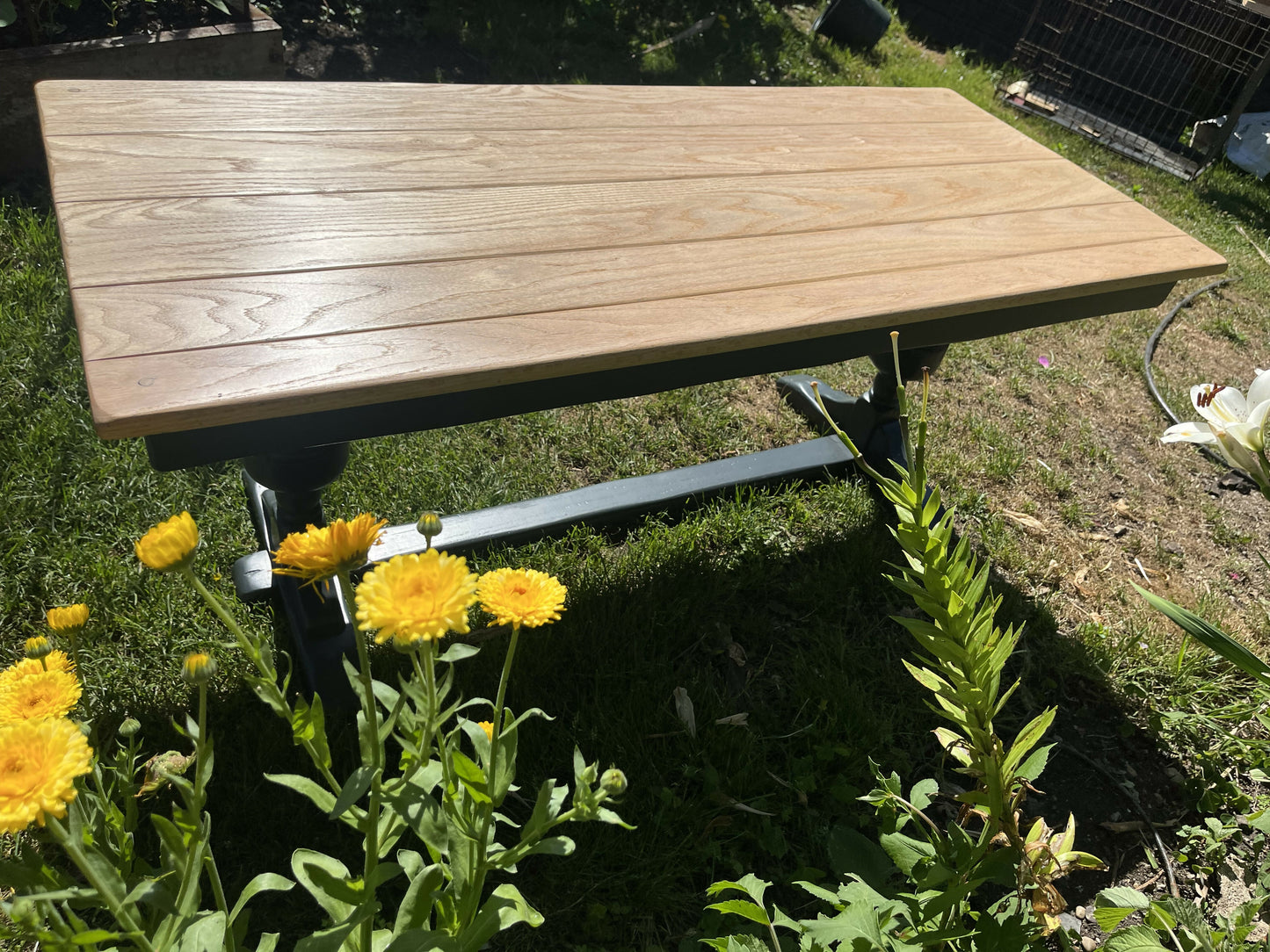 JAYCEE VINTAGE 1970s UPCYCLED COFFEE TABLE - SOLID OAK - GREY/NATURAL OAK TOP