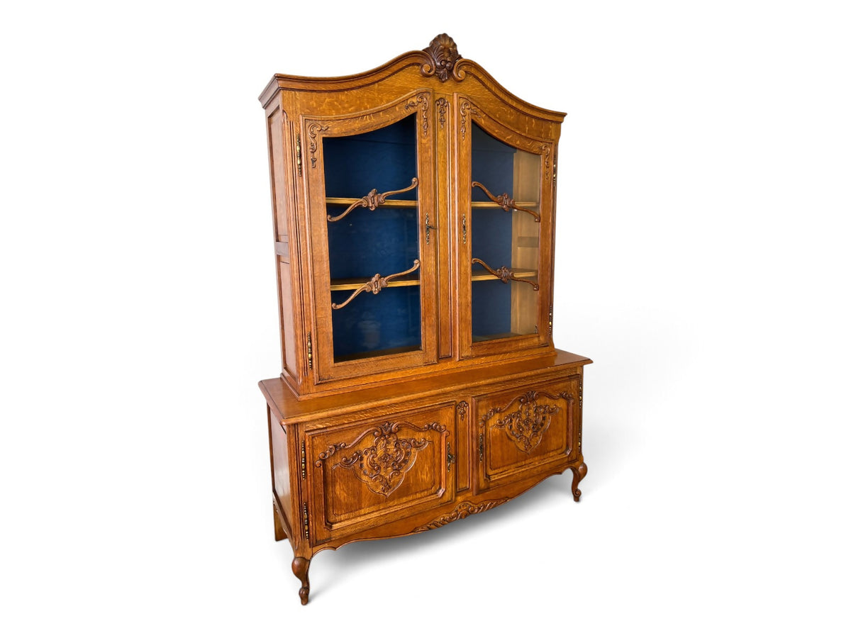 Bookcase Vintage French Louis Oak Glazed Display Cabinet Sideboard LOT 6546