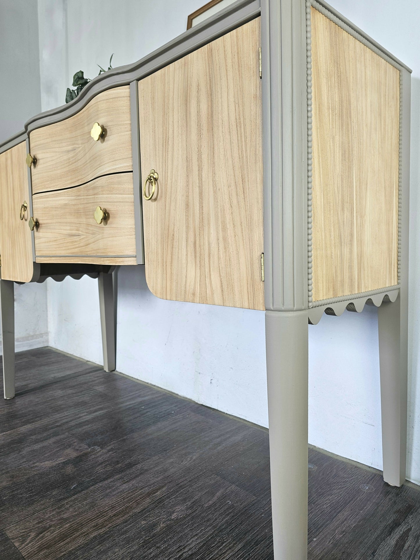 Vintage Sideboard with Wavy Trim and Bobbin Details