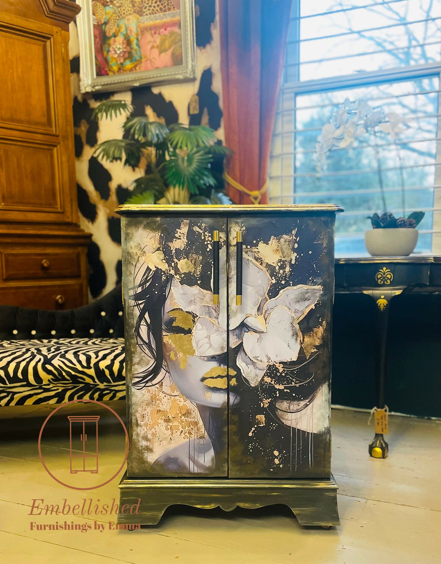 Black & Gold cabinet, media , storage